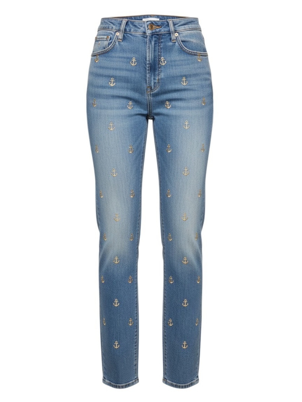 Vintage Anchor Embellished High-Waisted Jeans